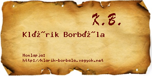 Klárik Borbála névjegykártya